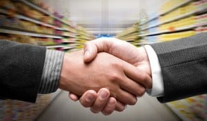 Handshake at supermarket